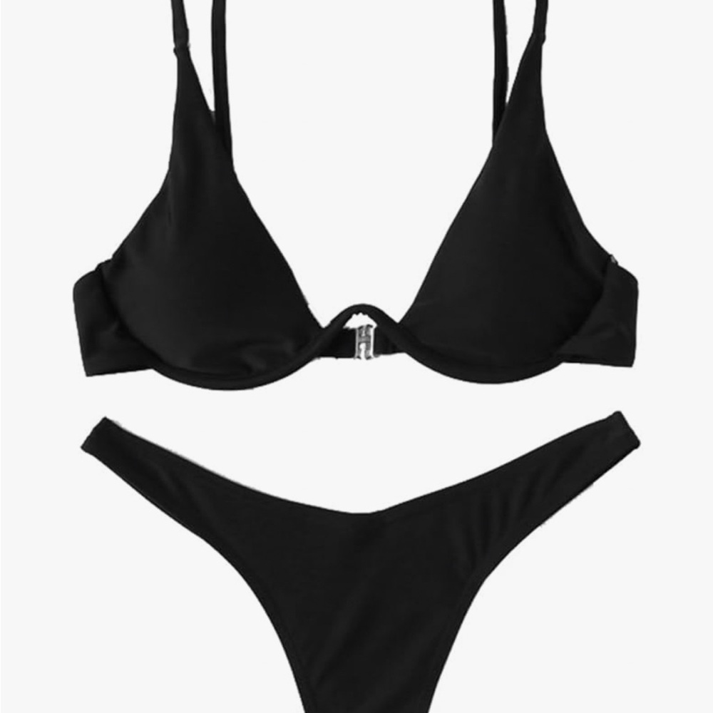 Mango Black Ribbed Bikini Set